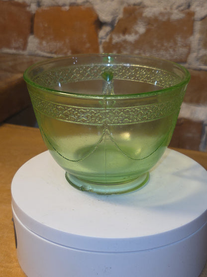 Vintage Uranium Green Depression Glass Tea Cup Love Birds Vaseline AS IS Chips dg76