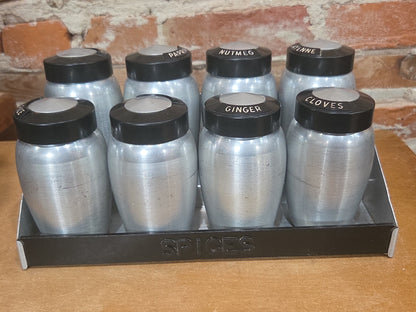 Kromex Vintage Aluminum Spice Set of 8 and Rack alu003