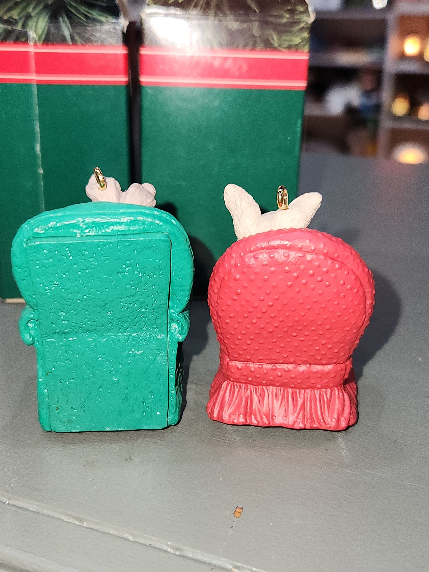 Vintage Hallmark Keepsake Ornaments Mom & Dad Rabbit Handcrafted 1992 Set of 2