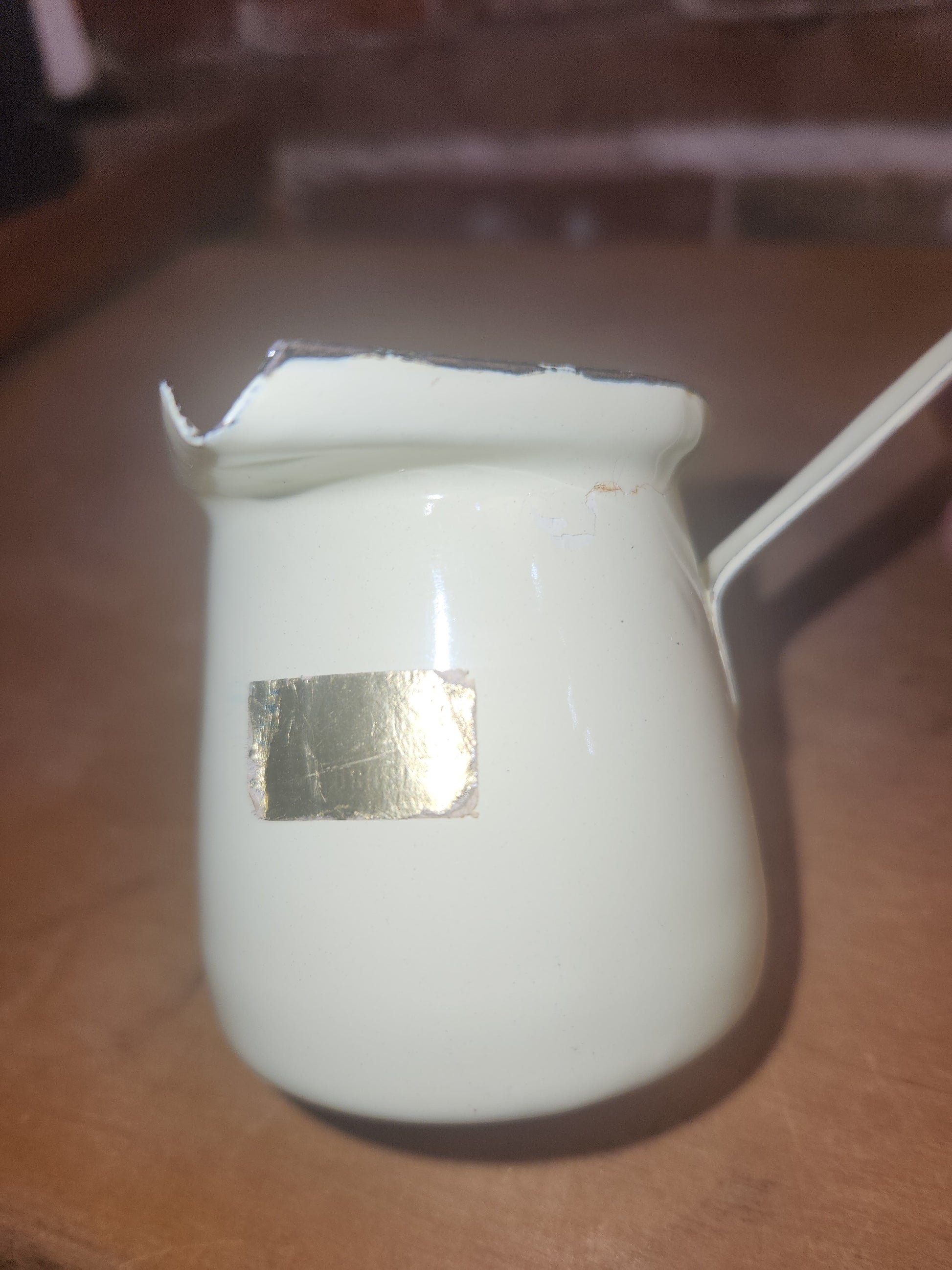 Vintage Enamelware Butter Melters Turkish Coffee Light Yellow Outside White Inside AS IS en09