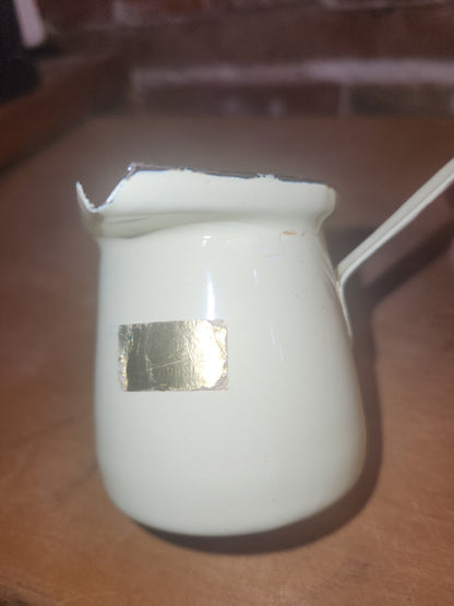 Vintage Enamelware Butter Melters Turkish Coffee Light Yellow Outside White Inside AS IS en09