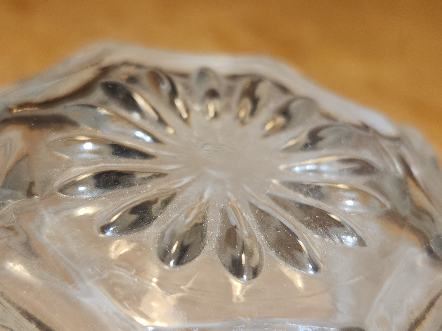 Vintage Clear Glass Square Canister with Sunburst Lid 5 1/4" square sj2