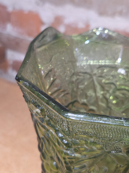 Vintage Anchor Hocking Green Glass Pitcher Embossed Grapes & Vine Leaves vp7