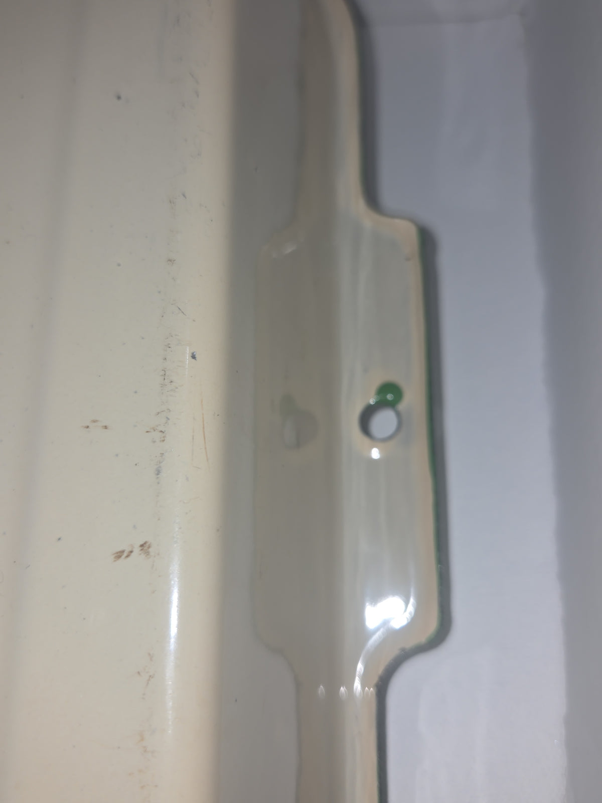 Vintage Enamel Baking Roasting Pan Rustic Primitive Cream with Green Trim en82