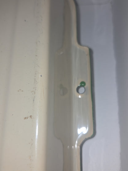 Vintage Enamel Baking Roasting Pan Rustic Primitive Cream with Green Trim en82