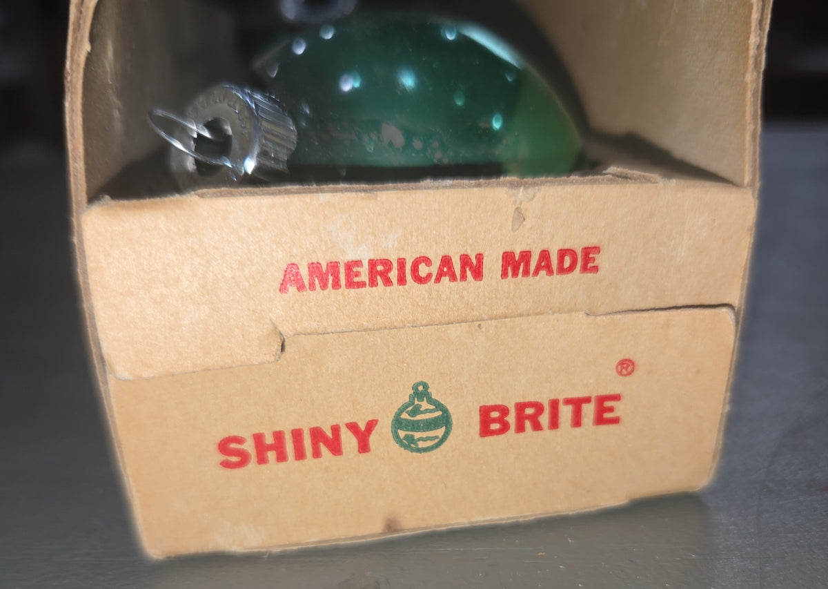 Vintage Shiny Brite Glass Christmas Ornaments Five 2" Green Shades in Fanci-Pak Box As Is bo51