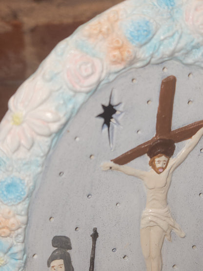 Jesus Crucifixion Oval Ceramic Hand Painted Light