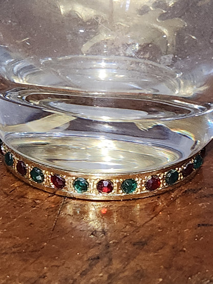 Fine Bohemian 24% Lead Crystal Vase with Jeweled Holly Leaf and Berries Czech Republic va3