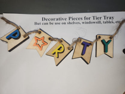 Tier Tray Decorations Handcrafted Birthday Set Balloon, hat, cake, crown, candle, banner ttb1