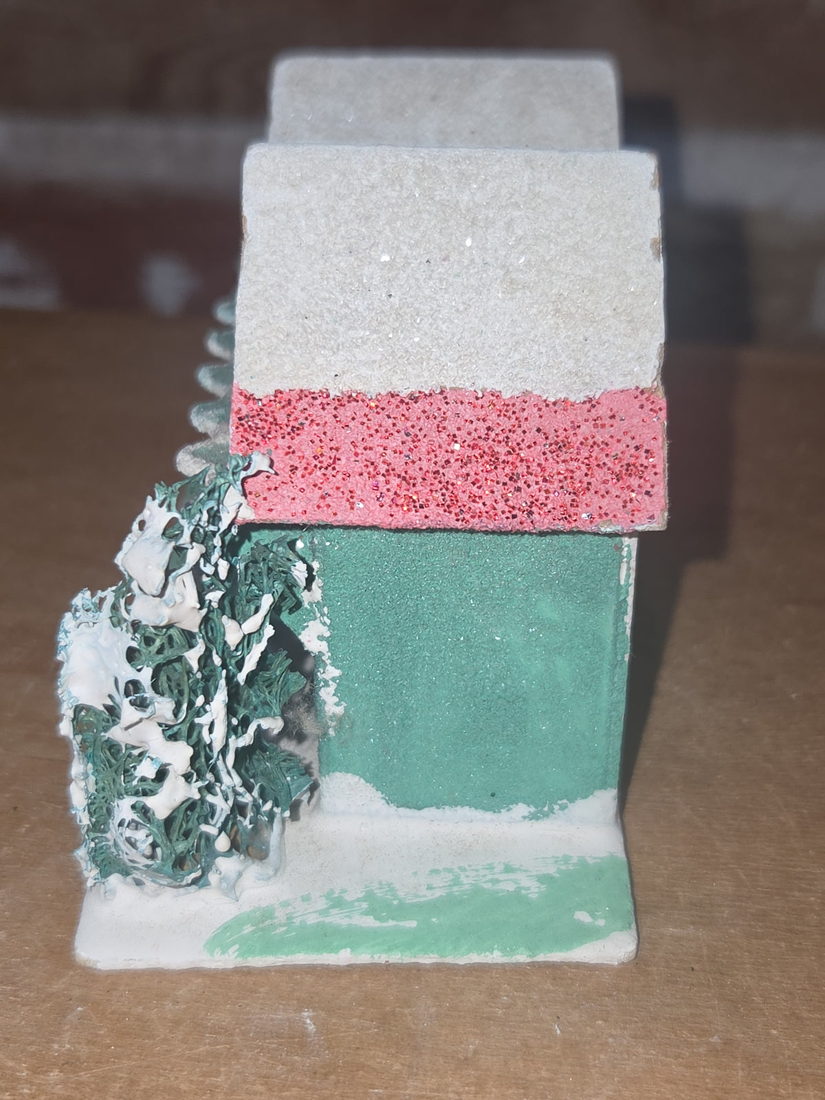 Vintage Putz Mint Green Multiple Roofline House with Tree Made in Japan Read Description ptz5