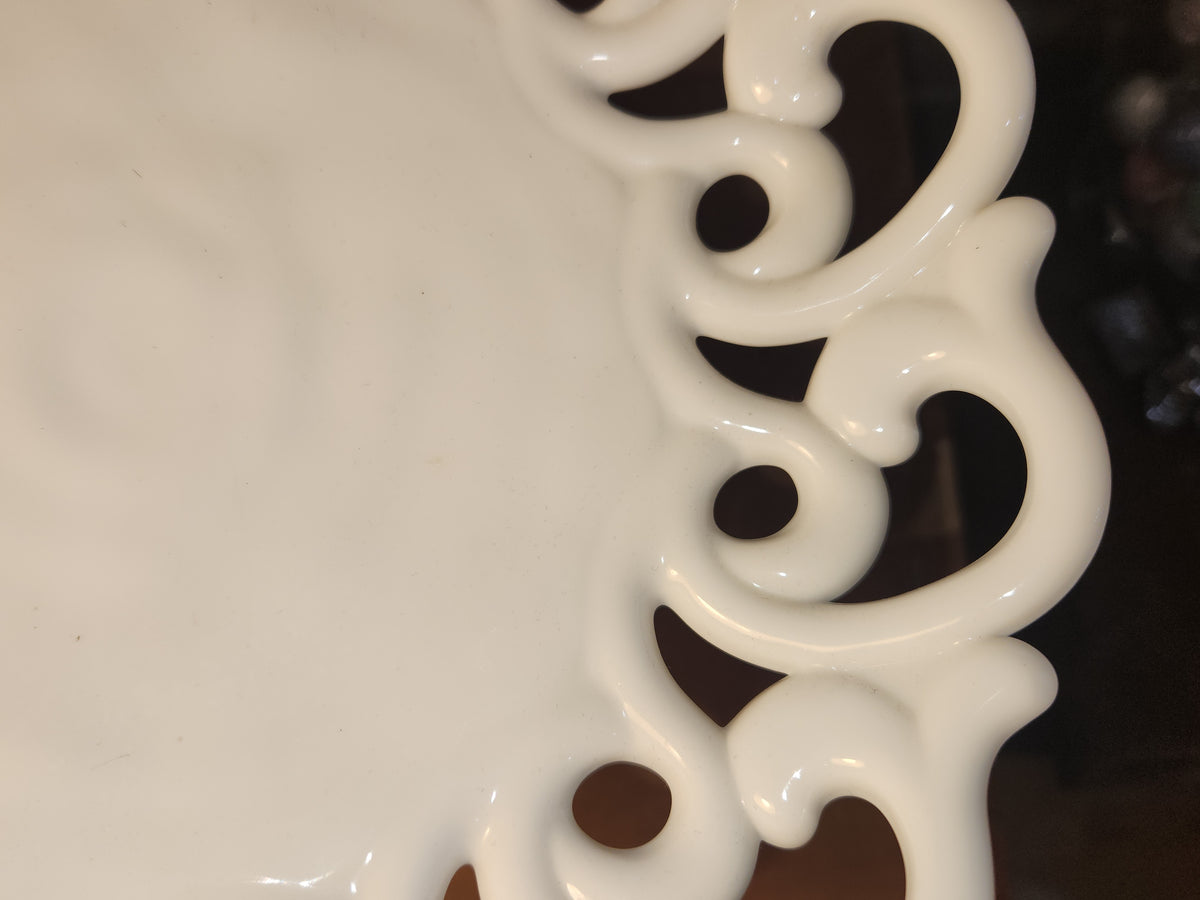 Vintage Fostoria Milk Glass Compost Pedestal Footed Fruit Bowl Monroe Pattern Lace-edge Loop and Open Loop mg12