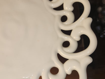 Vintage Fostoria Milk Glass Compost Pedestal Footed Fruit Bowl Monroe Pattern Lace-edge Loop and Open Loop mg12
