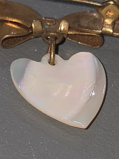Vintage Pin Miraculous Medal Heart Mother of Pearl