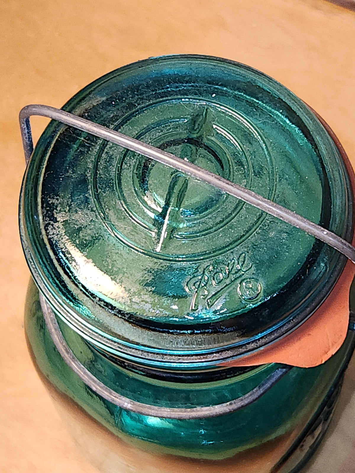 Vintage Ball Ideal Green Blue Teal Jar Bicentennial Eagle Wire Seal jar2