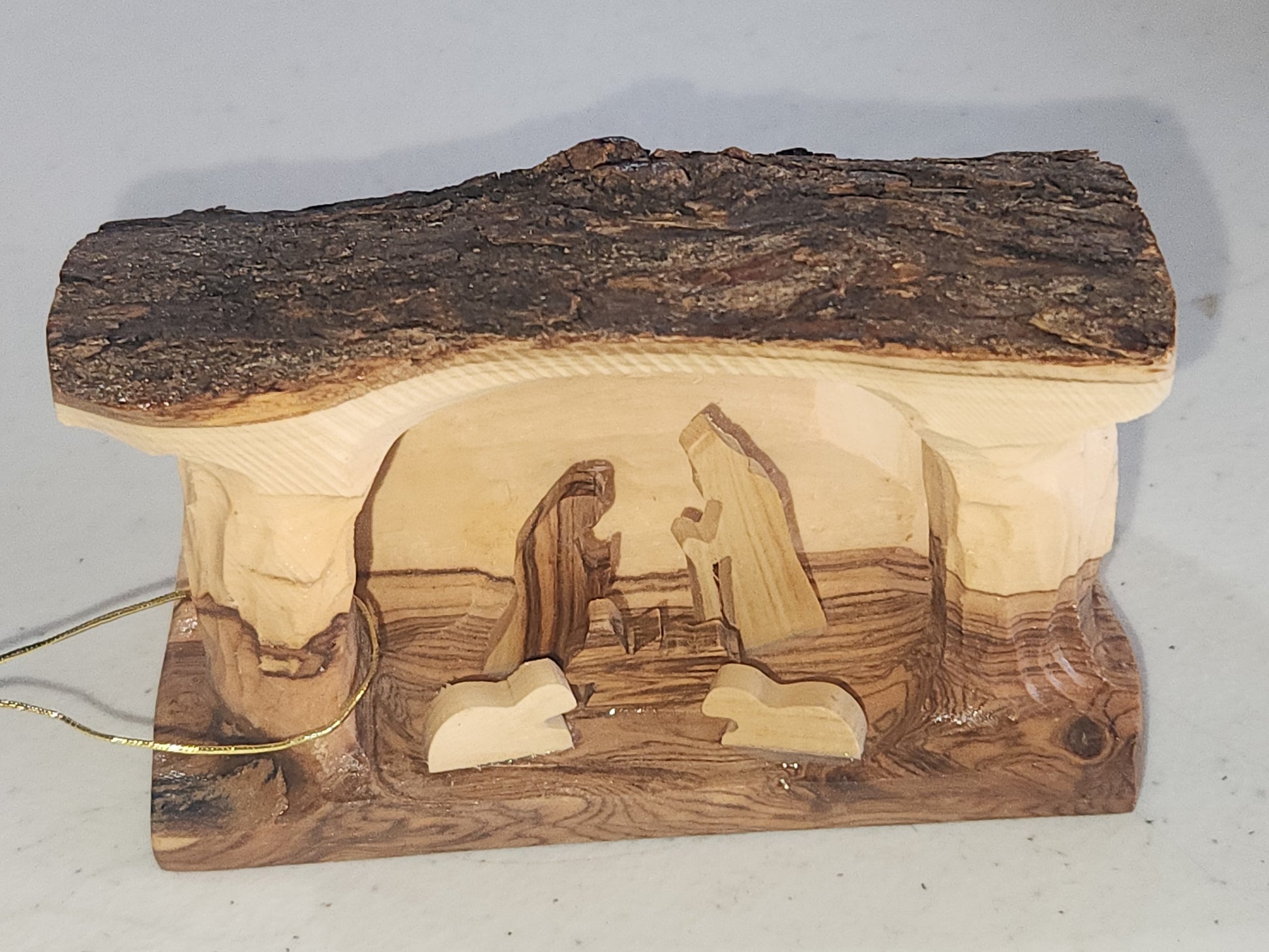 Small Grotto nativity carved in olive wood Branch - 3"x5" n3