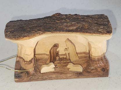 Small Grotto nativity carved in olive wood Branch - 3"x5" n3