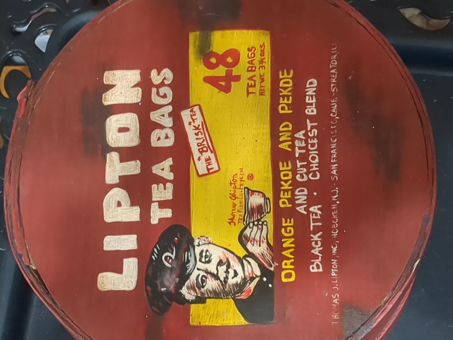 Lipton wooden tea box cheese box hand painted tin975