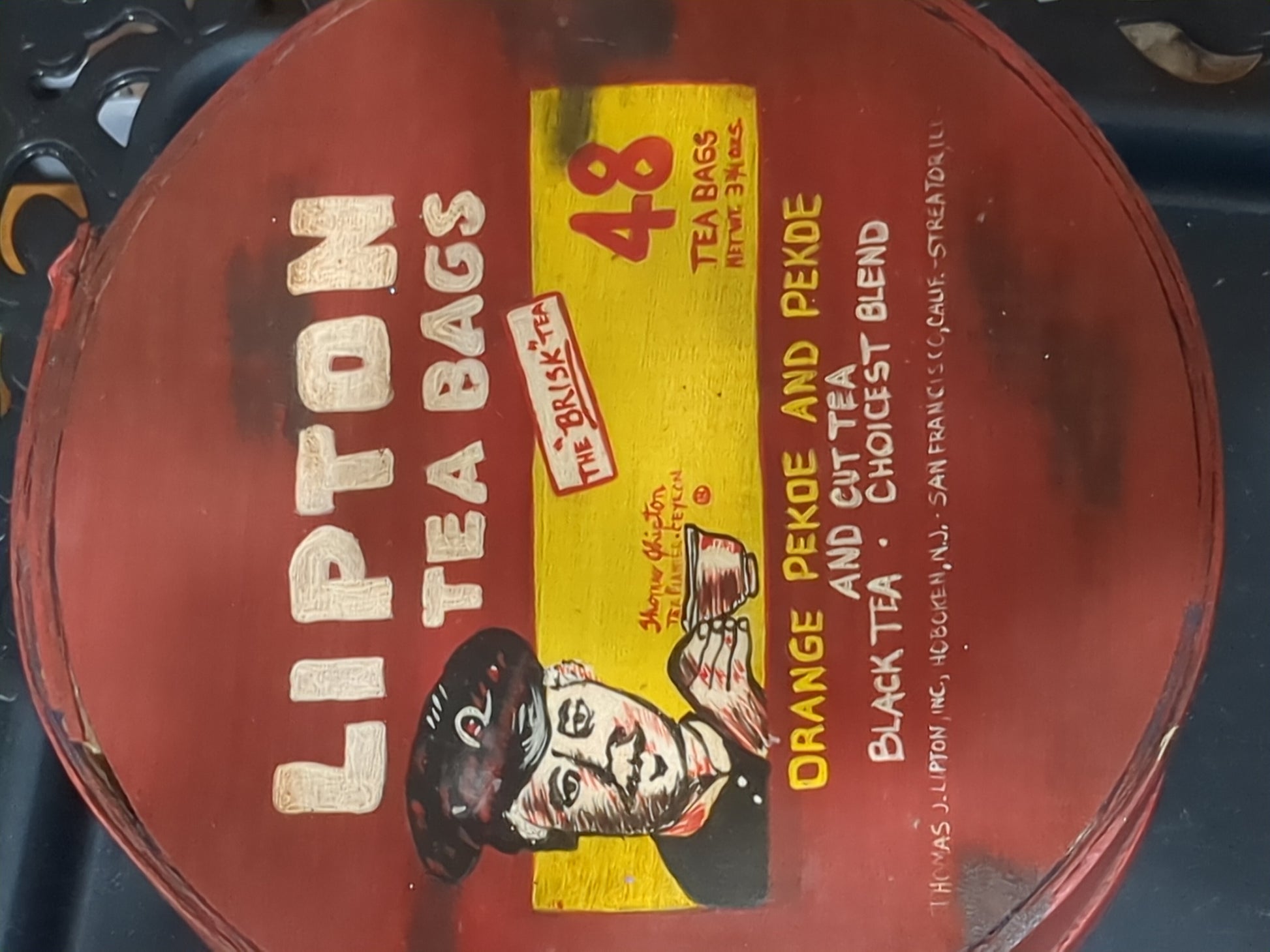 Lipton wooden tea box cheese box hand painted tin975