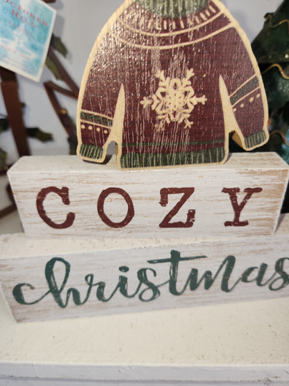 Cozy Christmas Sign Set of 3 with a Christmas Sweater.