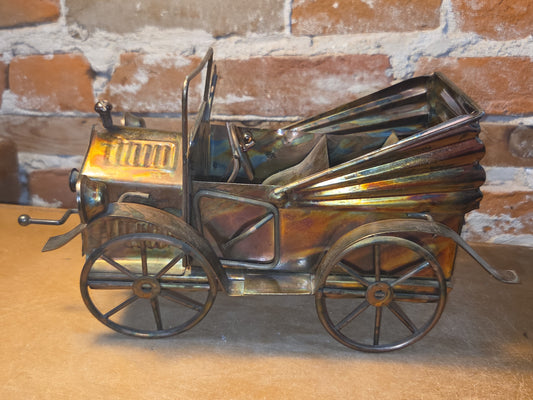 Vintage Copper Tin Jalopy Wind Up Music Box King of the Road Hong Kong car41