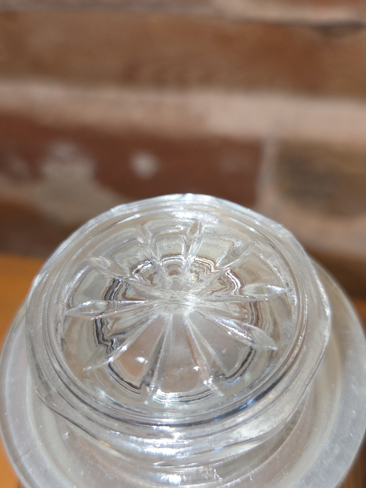 Vintage Clear Glass Square Canister with Sunburst Lid 2 1/2" square sj1