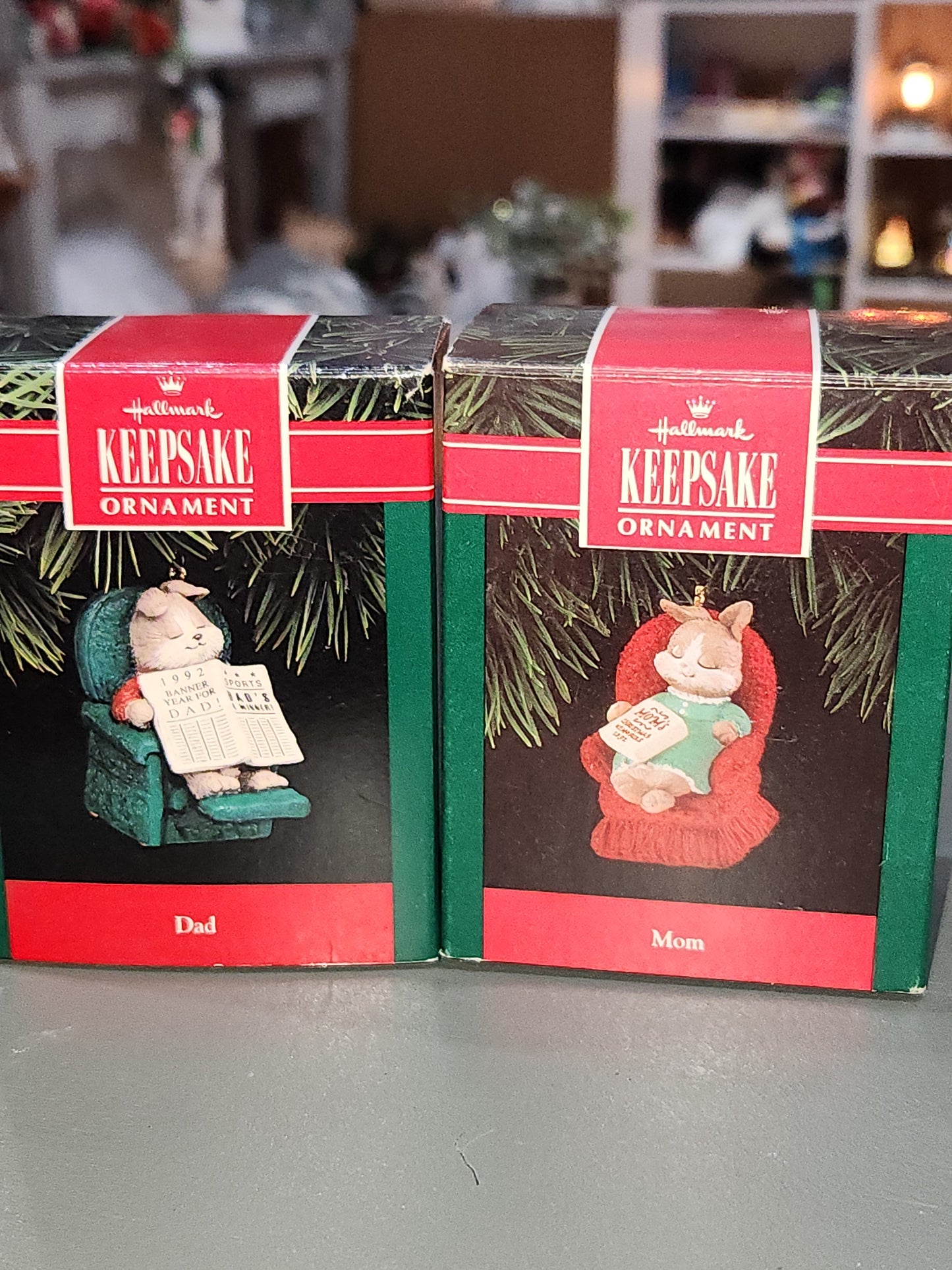 Vintage Hallmark Keepsake Ornaments Mom & Dad Rabbit Handcrafted 1992 Set of 2