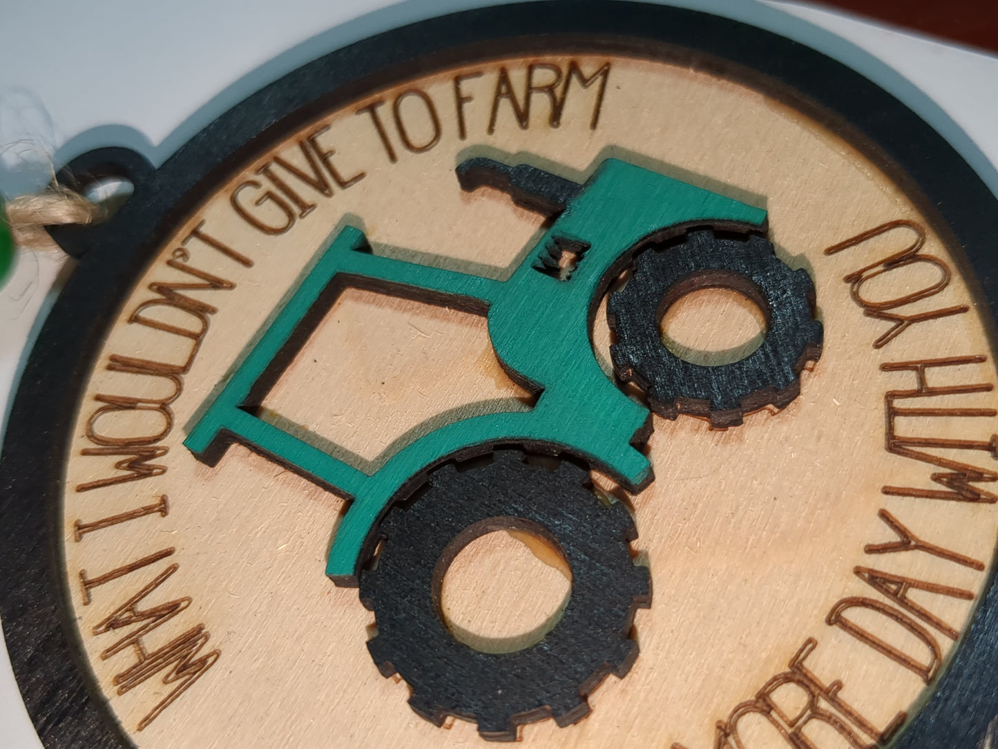 Ornament or car charm memorial memorial with green tractor