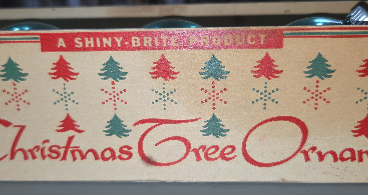 Vintage Shiny Brite Glass Christmas Ornaments Five 2" Green Shades in Fanci-Pak Box As Is bo51