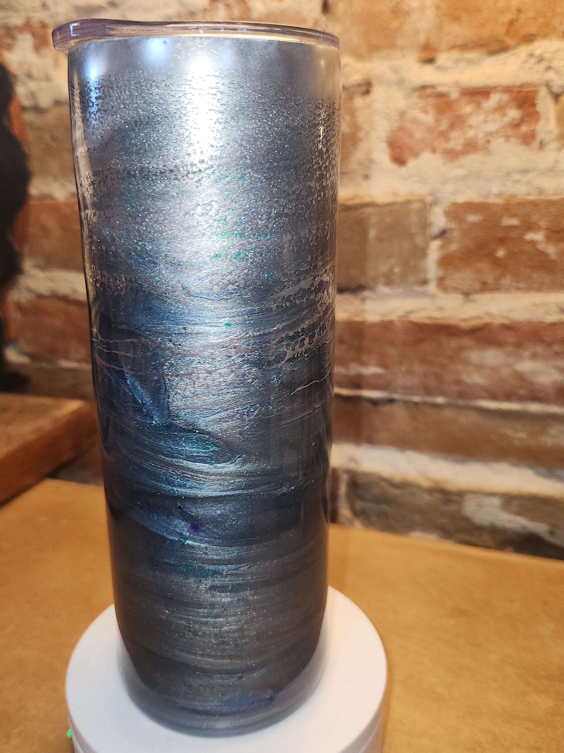 20 ounce stainless steel, Insulated, alcohol ink art Tumbler teal, Silver Blue AS IS CLEARANCE ai91