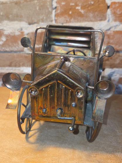 Vintage Copper Tin Jalopy Wind Up Music Box King of the Road Hong Kong car41