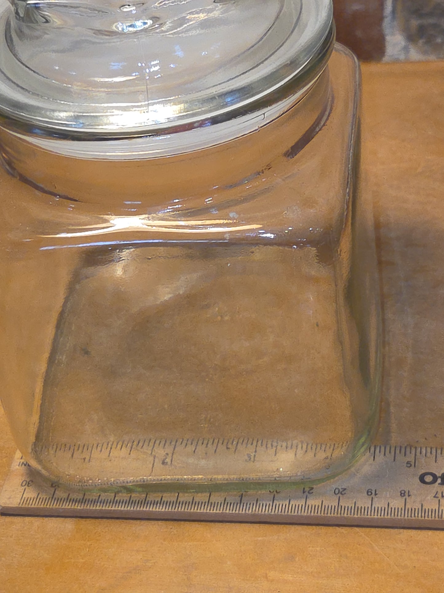 Vintage Clear Glass Square Canister with Sunburst Lid 6 1/4" square sj3
