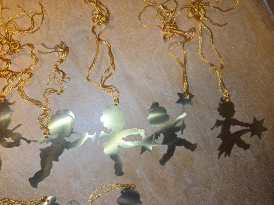 Vintage Probable Brass Angels on Gold String Set of 11