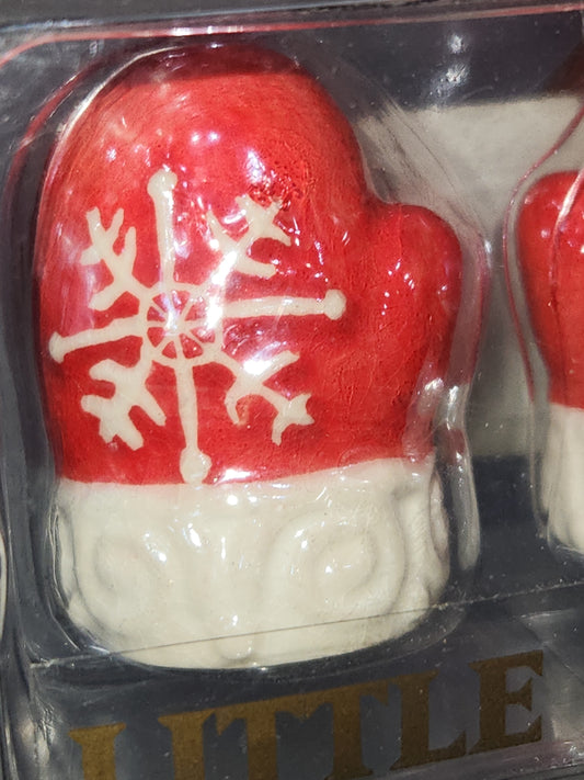 Mini Red Mitten Salt Pepper Shaker Set Amscan Ceramic Christmas Table Setting sps8