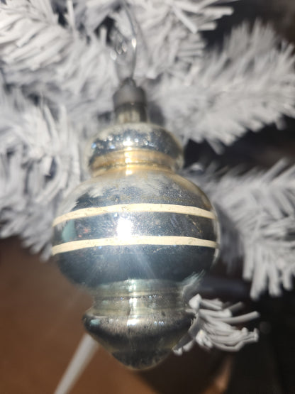 Vintage Premier Glass Christmas Ornament Lantern Silver Gold White vo8