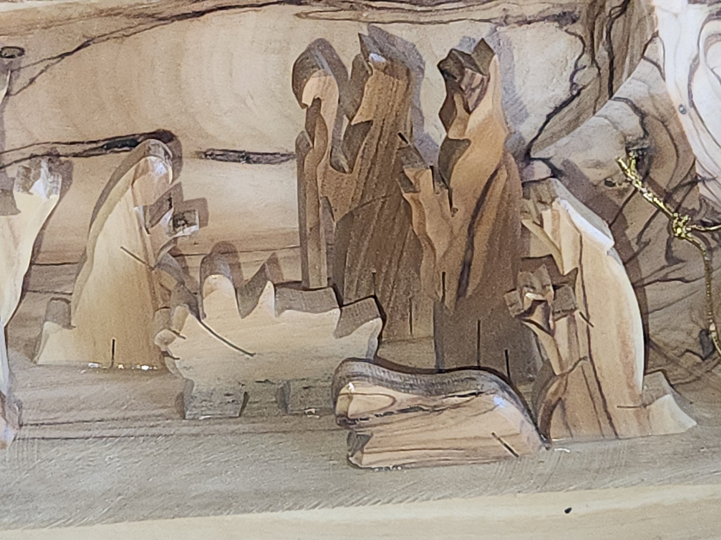 Nativity medium Grotto Carved in Olive Wood Branch Made in Bethlehem 4" x 8" n2c