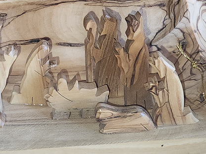 Nativity medium Grotto Carved in Olive Wood Branch Made in Bethlehem 4" x 8" n2c