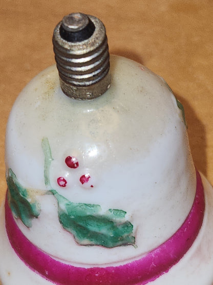 Vintage Bell Light Bulb Christmas Tree Ornament Holly Red Berries Pink Stripe LO1