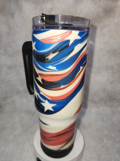 30 oz tumbler with black rechargeable speaker Flag tfg1