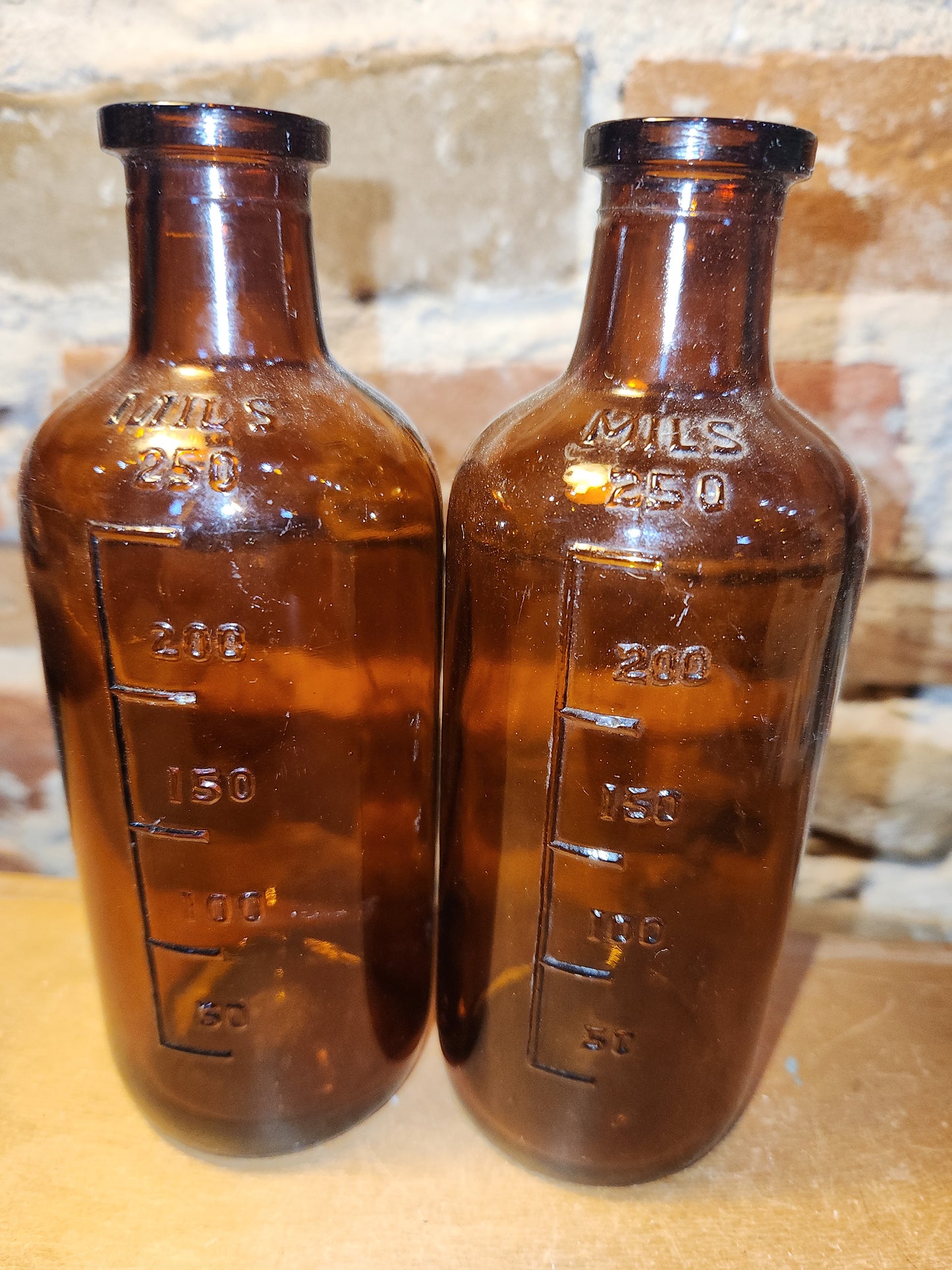 Vintage Medicine Bottles Amber Glass Set of 2 No lids vmb49