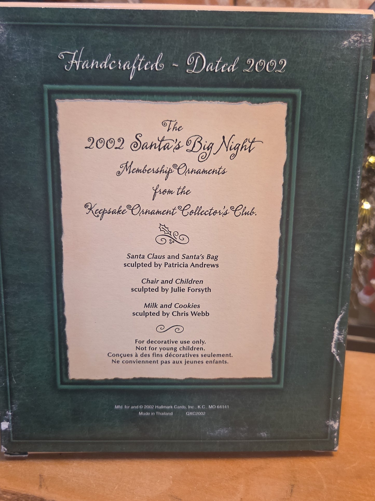 Assemblage in Lantern with Lighted Tree and Hallmark Ornament Set Santa's Big Night 2002 Membership Ornaments Set of 4 as7