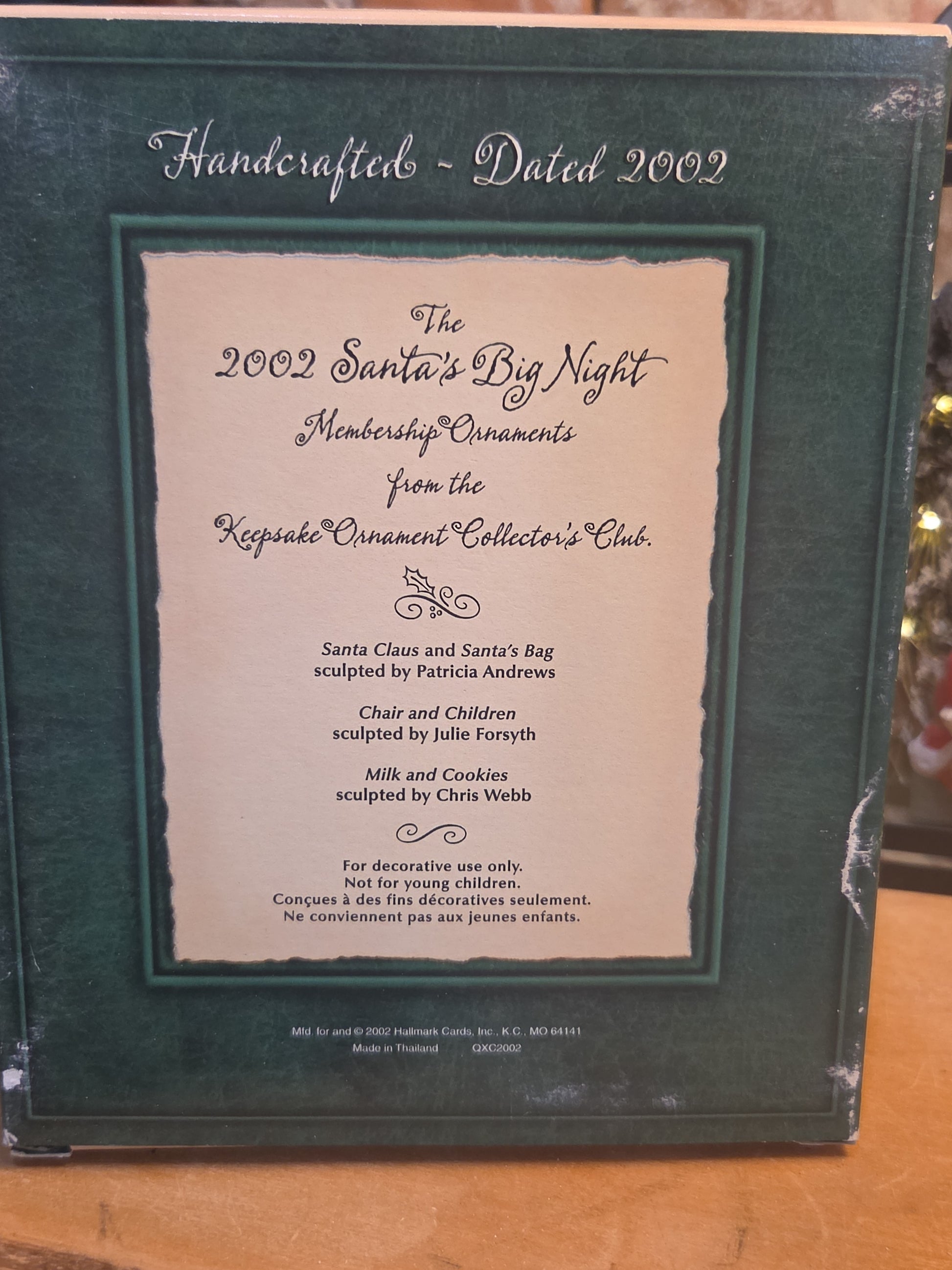 Assemblage in Lantern with Lighted Tree and Hallmark Ornament Set Santa's Big Night 2002 Membership Ornaments Set of 4 as7