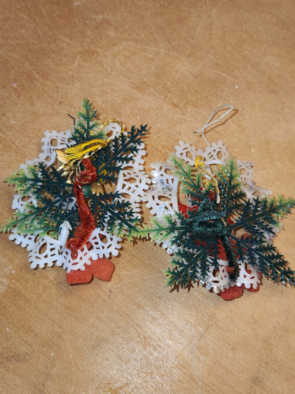 Vintage Plastic 1960s Commodore or Commodore Like Ornaments with Santa and Angel, Greenery Plastic Bow AS IS sm18