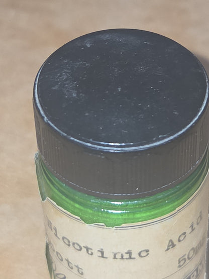 Vintage Glass Medicine Bottle Green Plastic Cap Clayton's Pharmacy Owens-Illinois Glass Co 2 1/2" EMPTY gg6