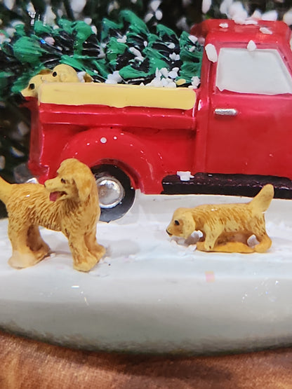5"H Musical Red Truck w/Dogs globe sg64