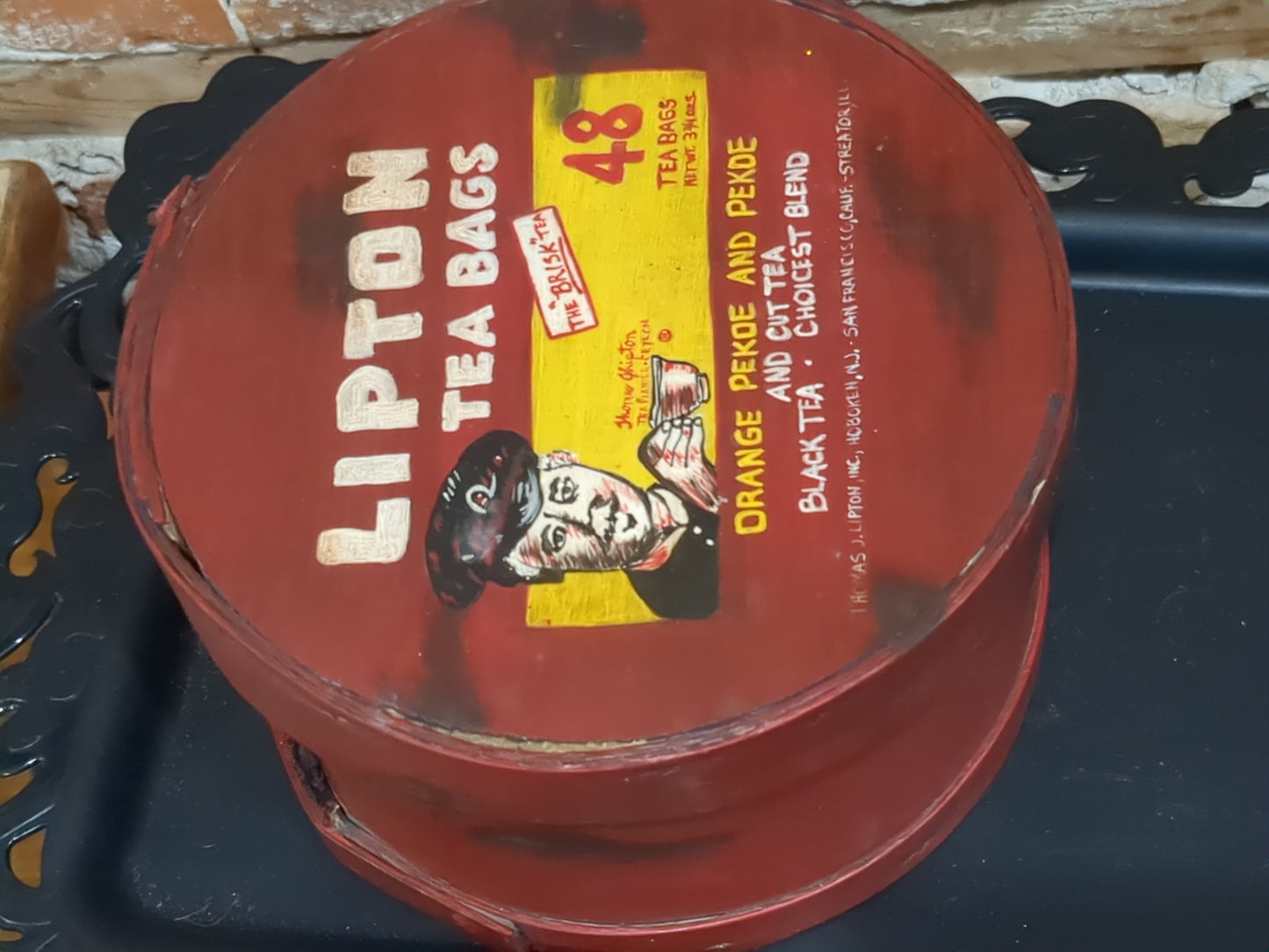 Lipton wooden tea box cheese box hand painted tin975
