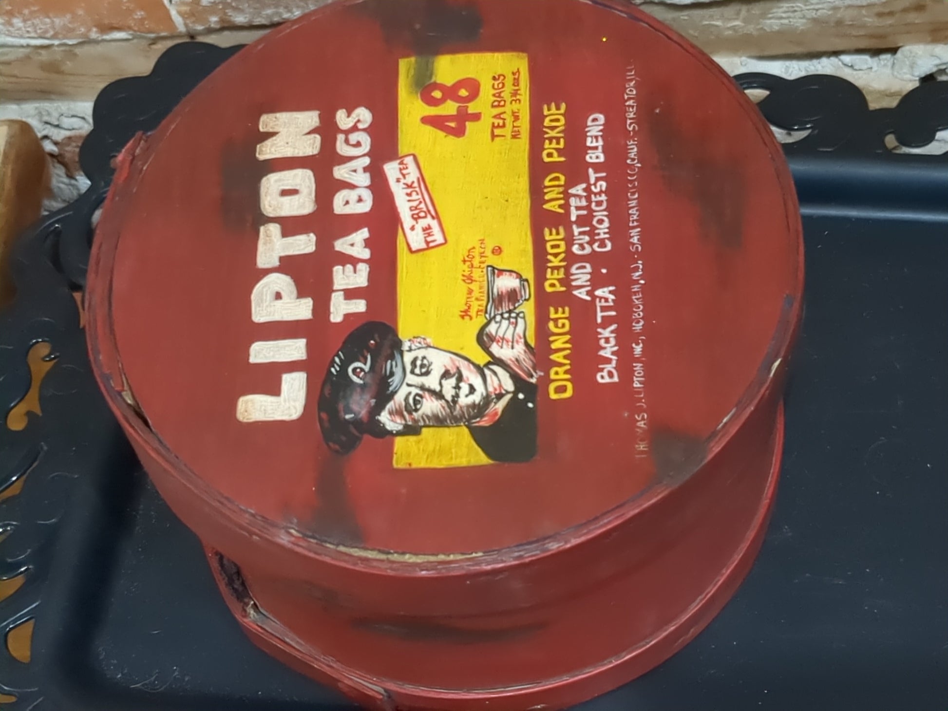 Lipton wooden tea box cheese box hand painted tin975