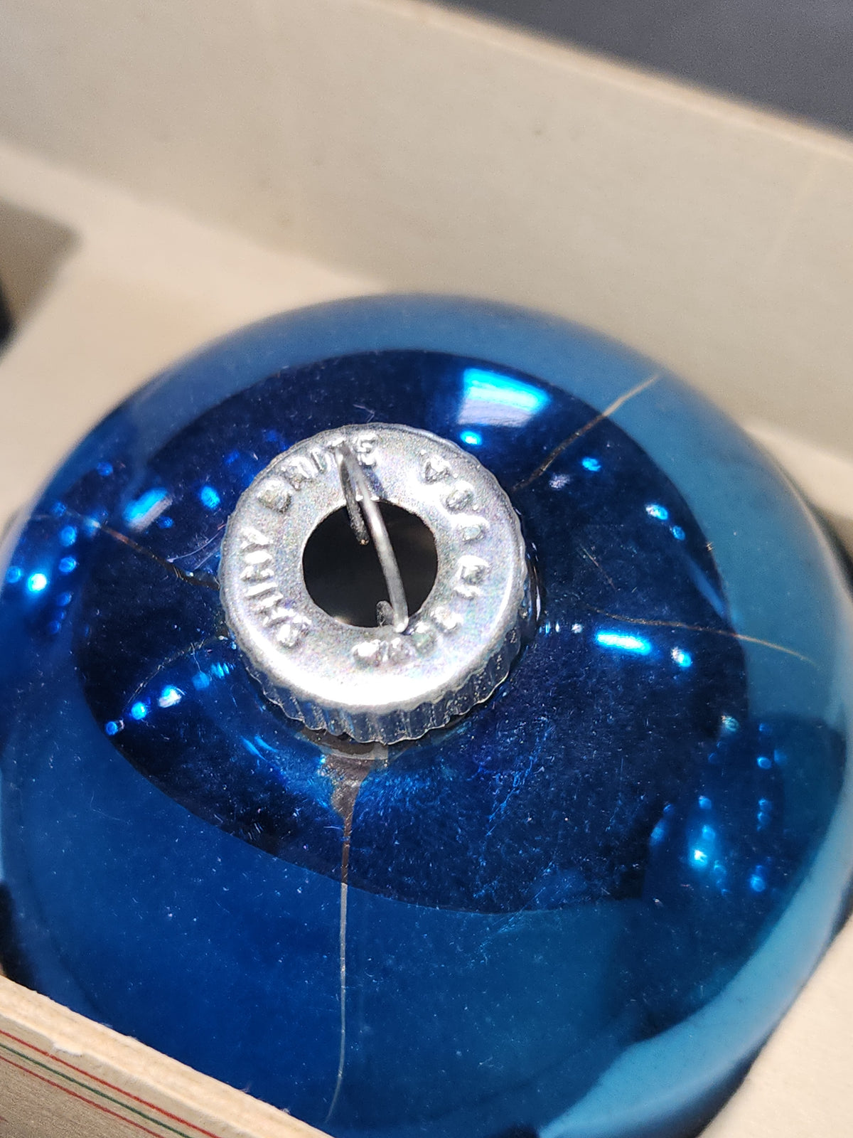 Vintage Shiny Brite Glass Christmas Ornaments Five 3" Varying Blue Shades in Fanci-Pak Box As Is sb15