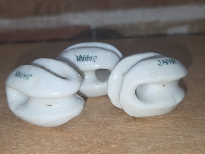 Vintage Small White Ceramic Porcelain Egg style Insulator Set of 3 Japan vi9