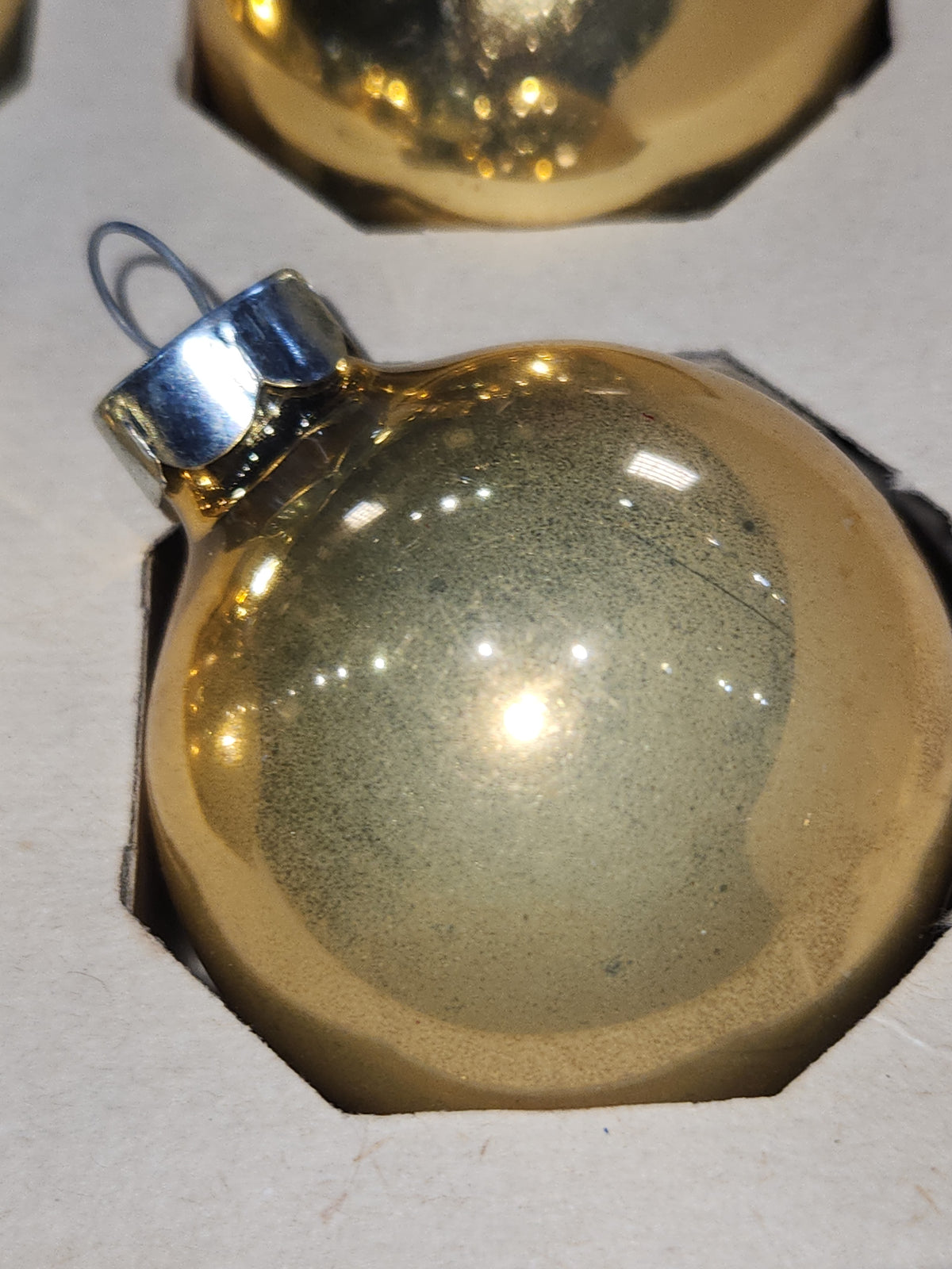 Vintage Woolworth Woolco Box of 12 Glass Ornaments Gold Ornaments BO19