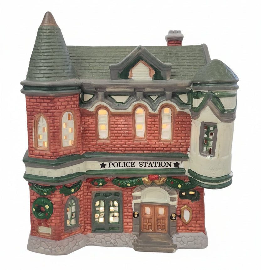 Vintage Dickens Collectibles Town Series Police Station Porcelain Lighted House 1995 vb6